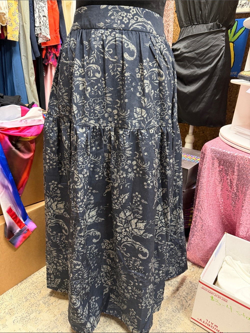 S Deer Women's Black Floral Tiered Maxi Skirt, Size M, NWT